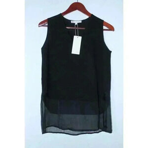 Relished Solid Black‎ Opaqe Sheer Layered Women's Tank Top Size S